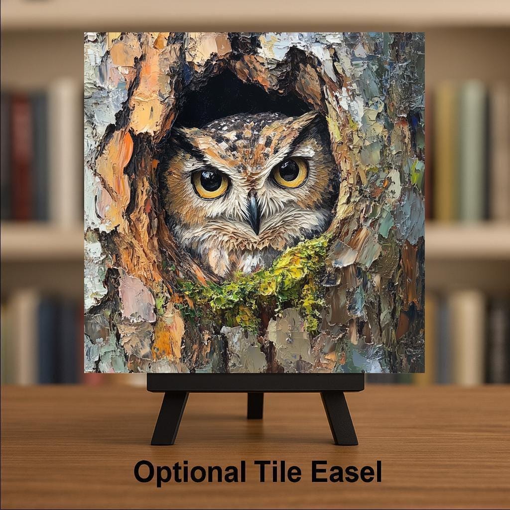 Barred Owl Wall Art Ceramic Tile Birdwatcher Gift Rustic Forest Decor Nature Art Owl Lover Cabin Gift Tile