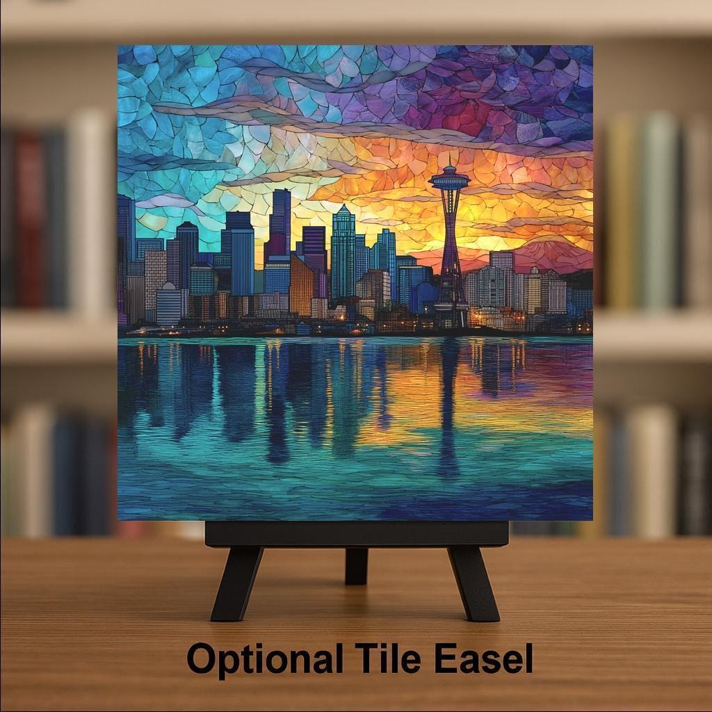 Seattle Skyline Ceramic Art Tile: Nature Wall Decor Art Lover Gift Home Decor Wall Art Pacific Northwest Space Needle Seattle Travel Art
