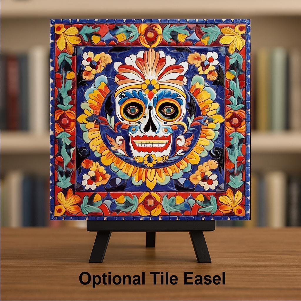 Sugar Skull Wall Art Ceramic Tile Dia de los Muertos Decor Talavera Mexican Folk Art Day of the Dead Skull Decor