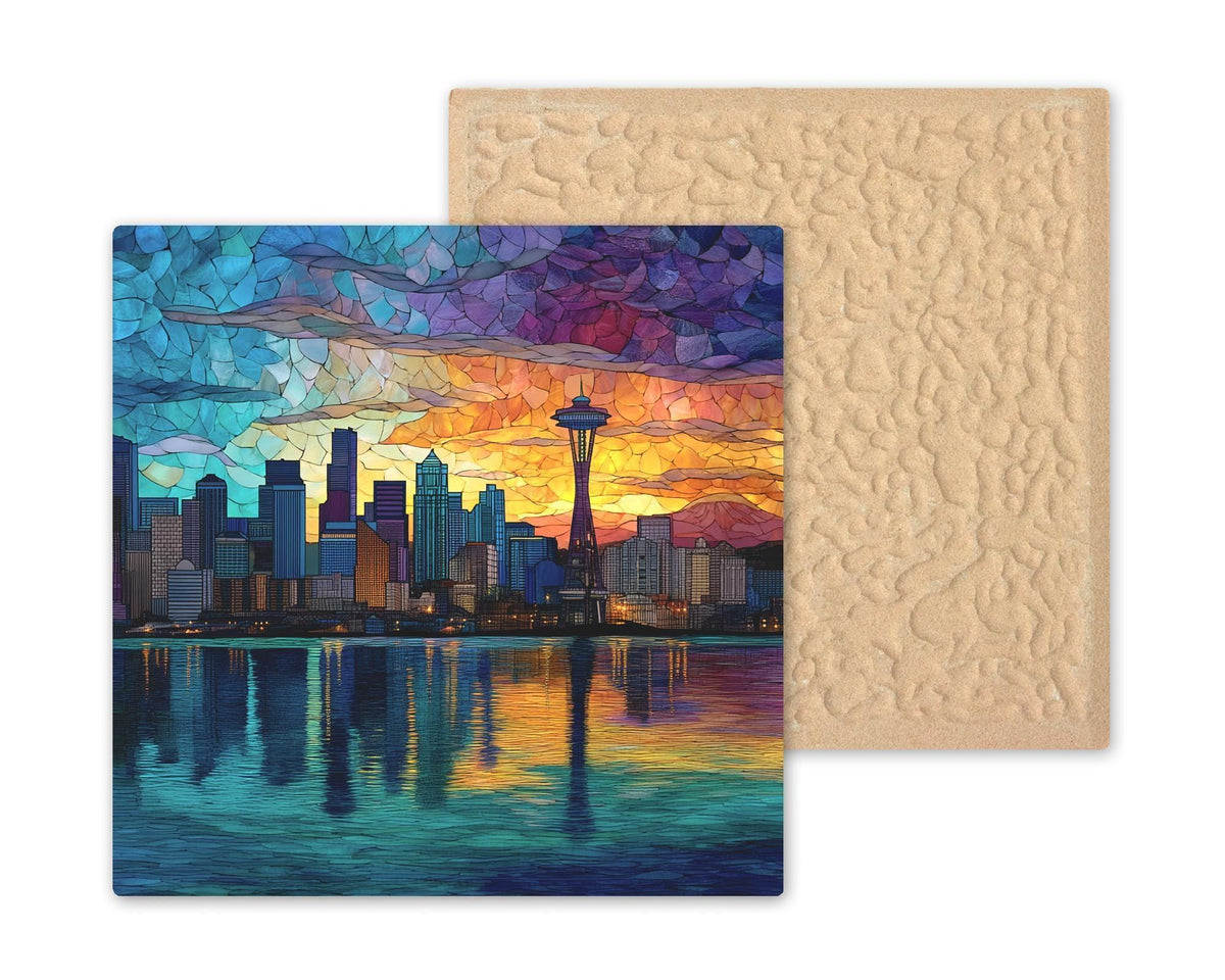 Seattle Skyline Ceramic Art Tile: Nature Wall Decor Art Lover Gift Home Decor Wall Art Pacific Northwest Space Needle Seattle Travel Art