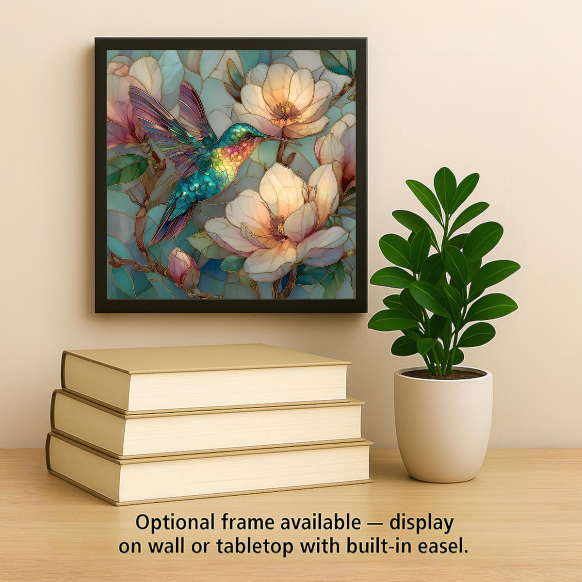 Hummingbird Stained Glass Style Ceramic Art Tile – Magnolia Botanical Wall Decor, Garden Bird Lover Gift
