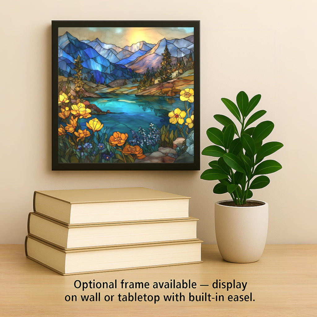Glacier National Park Wall Art Ceramic Tile Stained Glass Style Mountain Lake Landscape Nature Decor Home