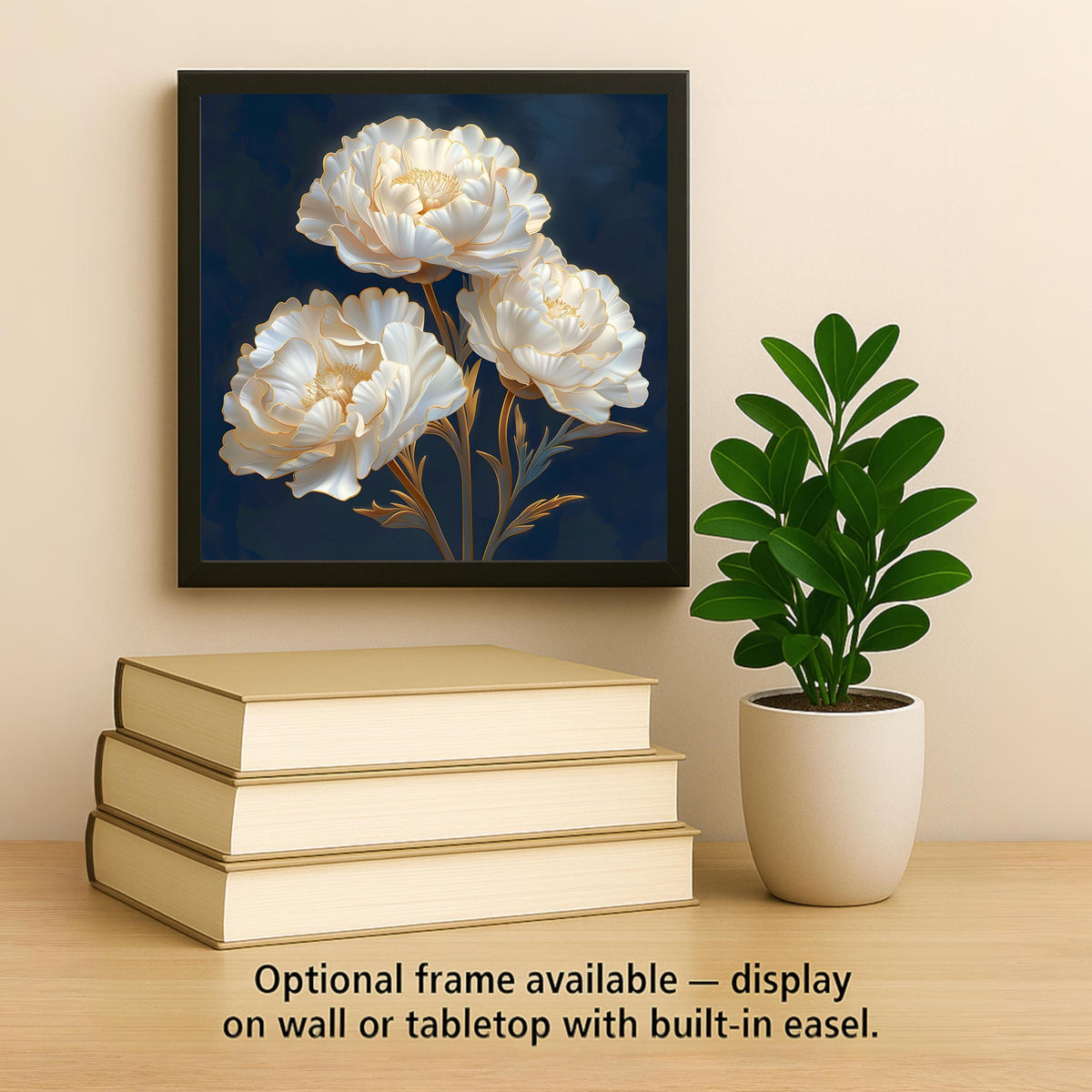 White Carnation Wall Art Ceramic Tile Stained Glass Style Ivory Floral Decor Elegant Blue Botanical Home Gift Tile