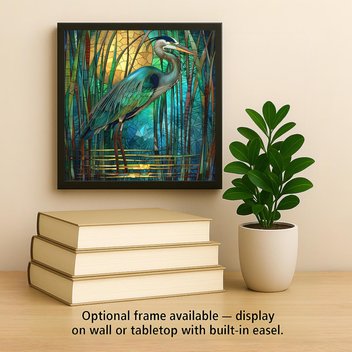 Great Blue Heron Wall Art Ceramic Tile Stained Glass Style Coastal Bird Gift Birdwatcher Gift Memorial Bird