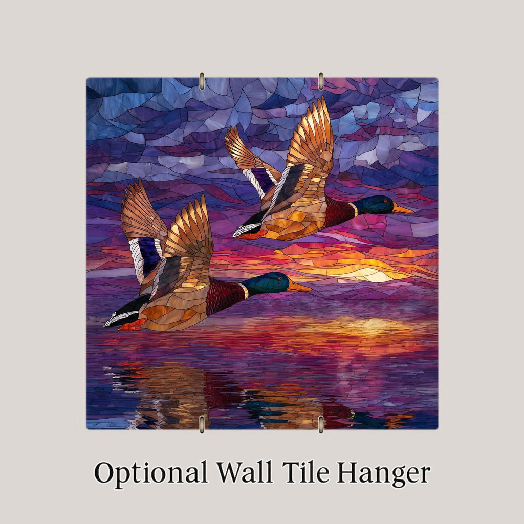 Flying Ducks Wall Art Ceramic Tile Stained Glass Style Wildlife Gift Mallard Decor Birdwatcher Nature