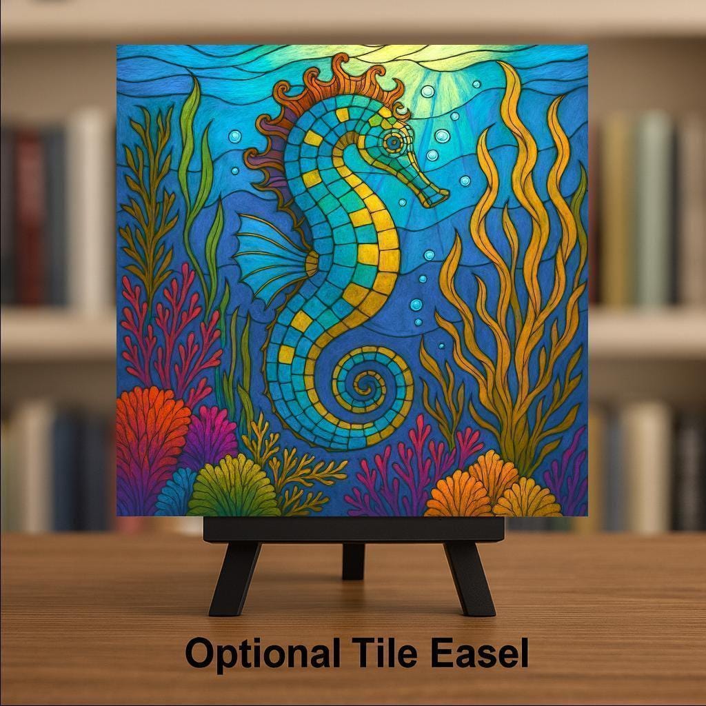 Seahorse Mosaic Style Ceramic Art Tile: Coastal Wall Decor Beach House Accent Ocean Home Decor Wall Art Ocean Marine Seahorse Coastal Art