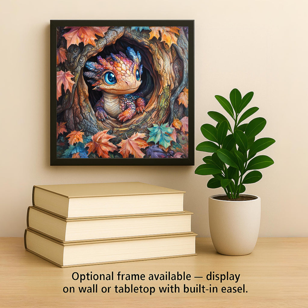 Baby Dragon Wall Art Ceramic Tile Autumn Fantasy Gift Cute Fall Decor Woodland Dragon Art Adorable Gift Tile