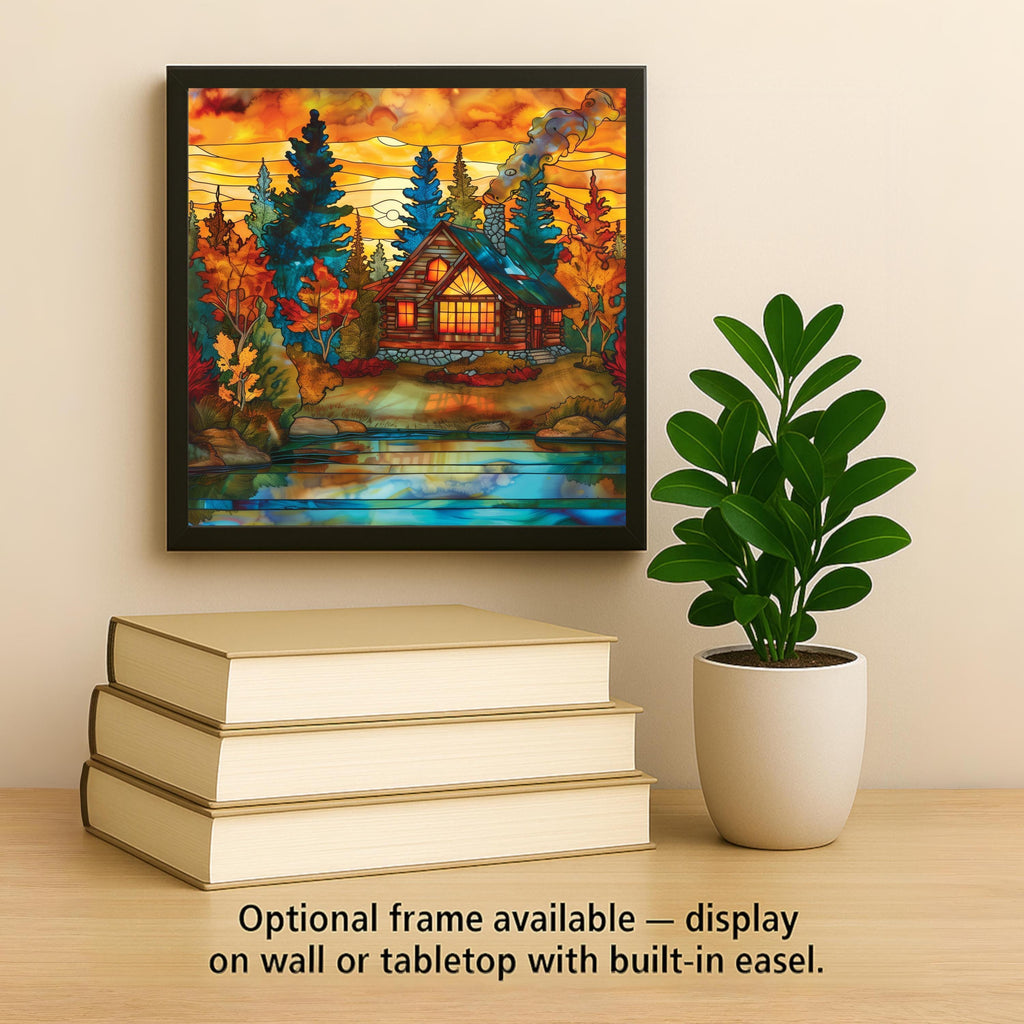 Autumn Cabin Wall Art Ceramic Tile Fall Home Decor Cabin Lover Gift Cozy Cabin Tile Art