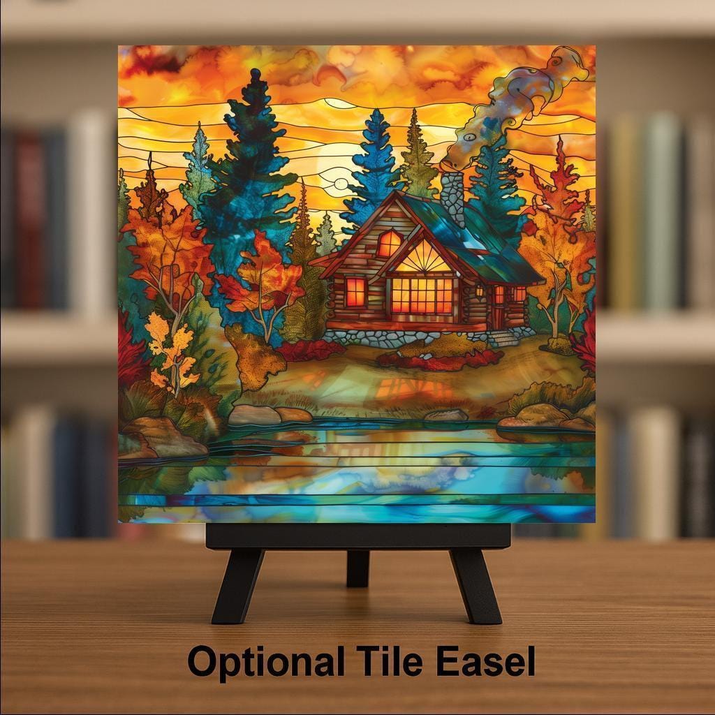 Autumn Cabin Wall Art Ceramic Tile Fall Home Decor Cabin Lover Gift Cozy Cabin Tile Art