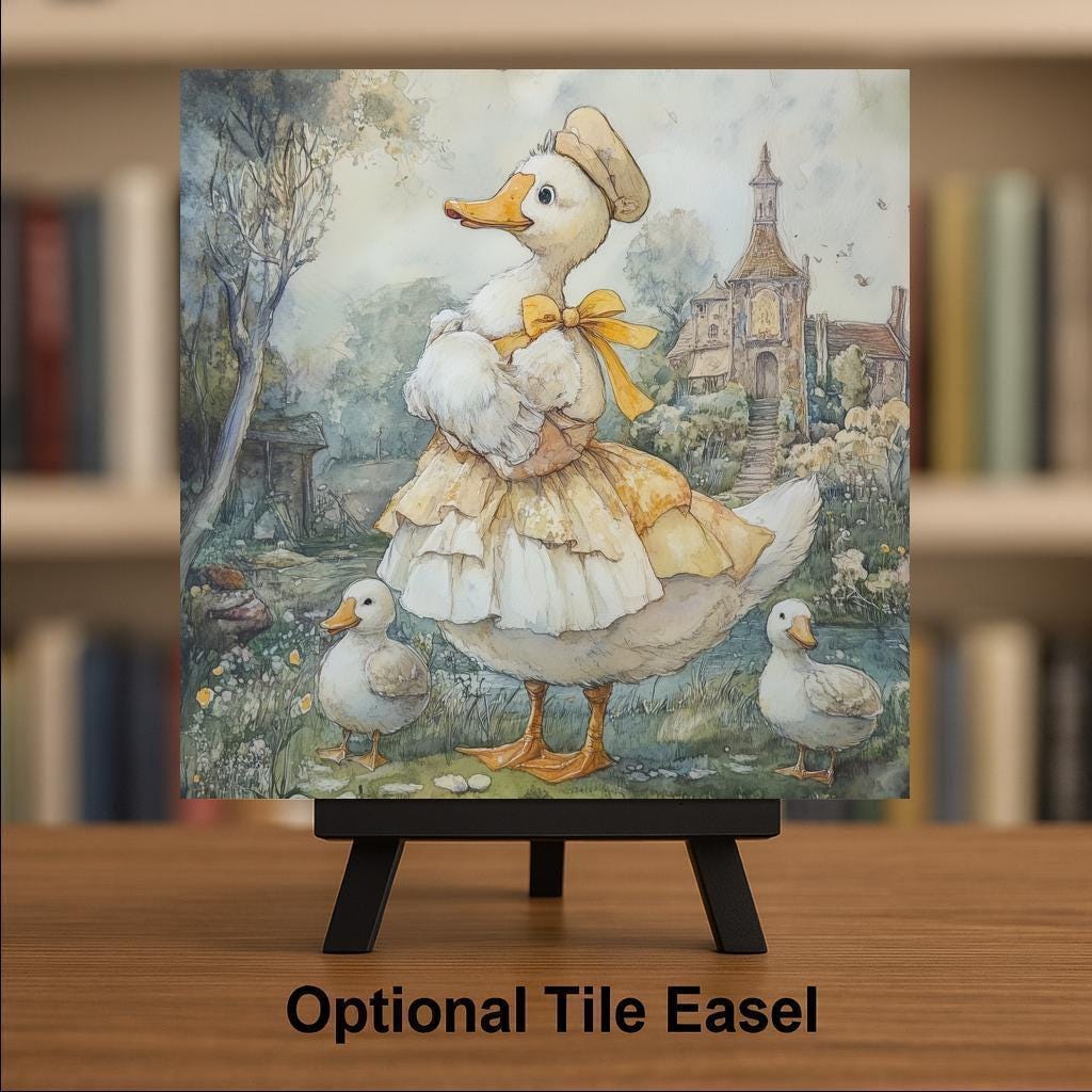 Mother Goose Wall Art Ceramic Tile Stained Glass Style Whimsical Gift for Her Nursery Nature Decor Art