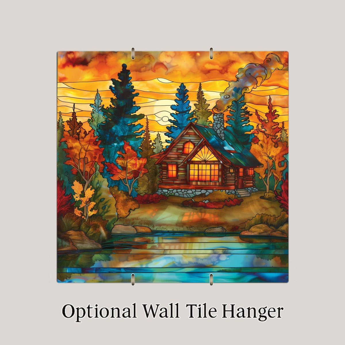 Autumn Cabin Wall Art Ceramic Tile Fall Home Decor Cabin Lover Gift Cozy Cabin Tile Art