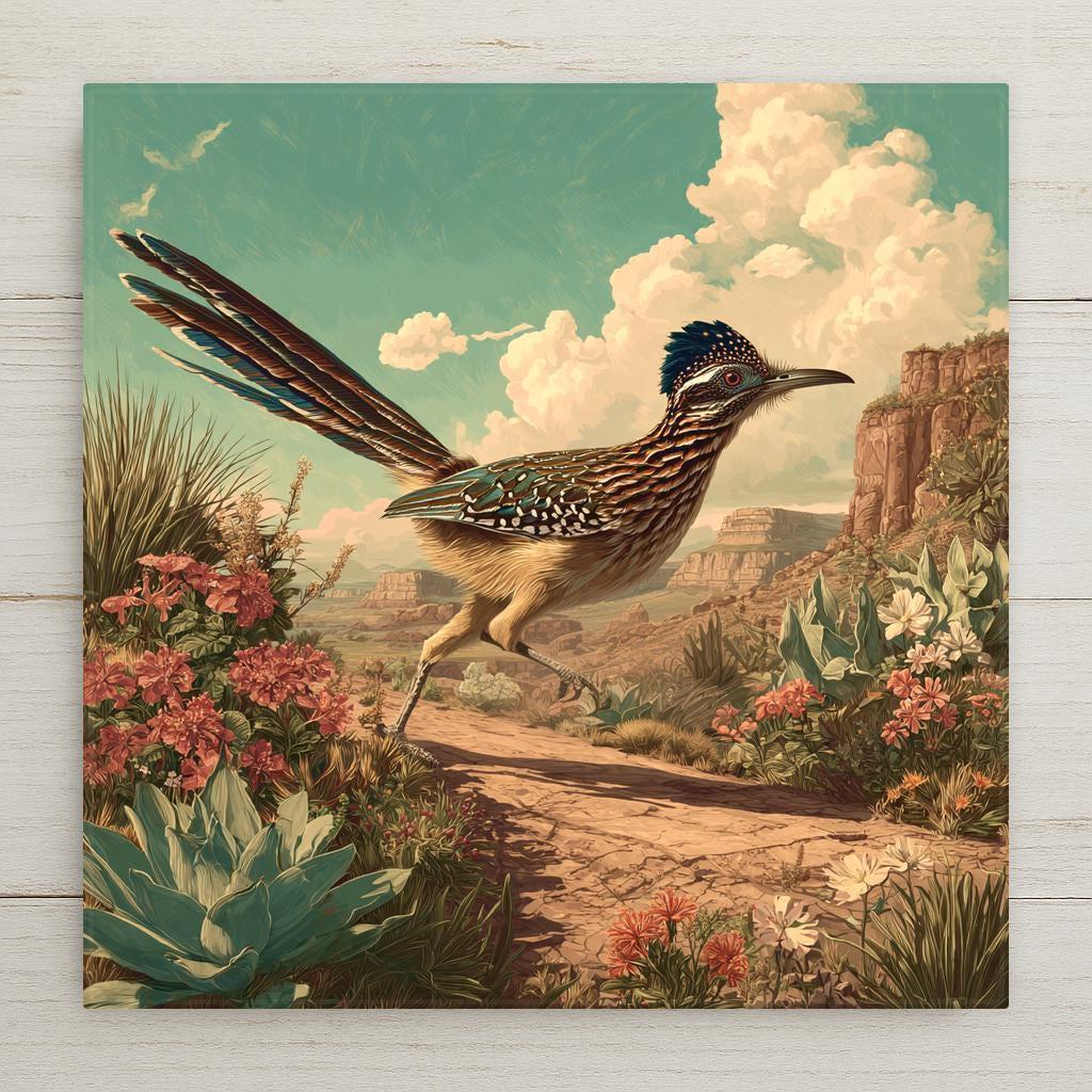 Roadrunner wall art ceramic tile home decor.