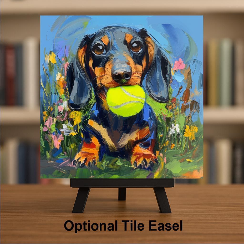 Dachshund Wall Art Ceramic Tile – Let’s Play Fetch – Wiener Dog Wall Decor – Dachshund Gift – Dog Lover Decor – Colorful Dog Home Decor