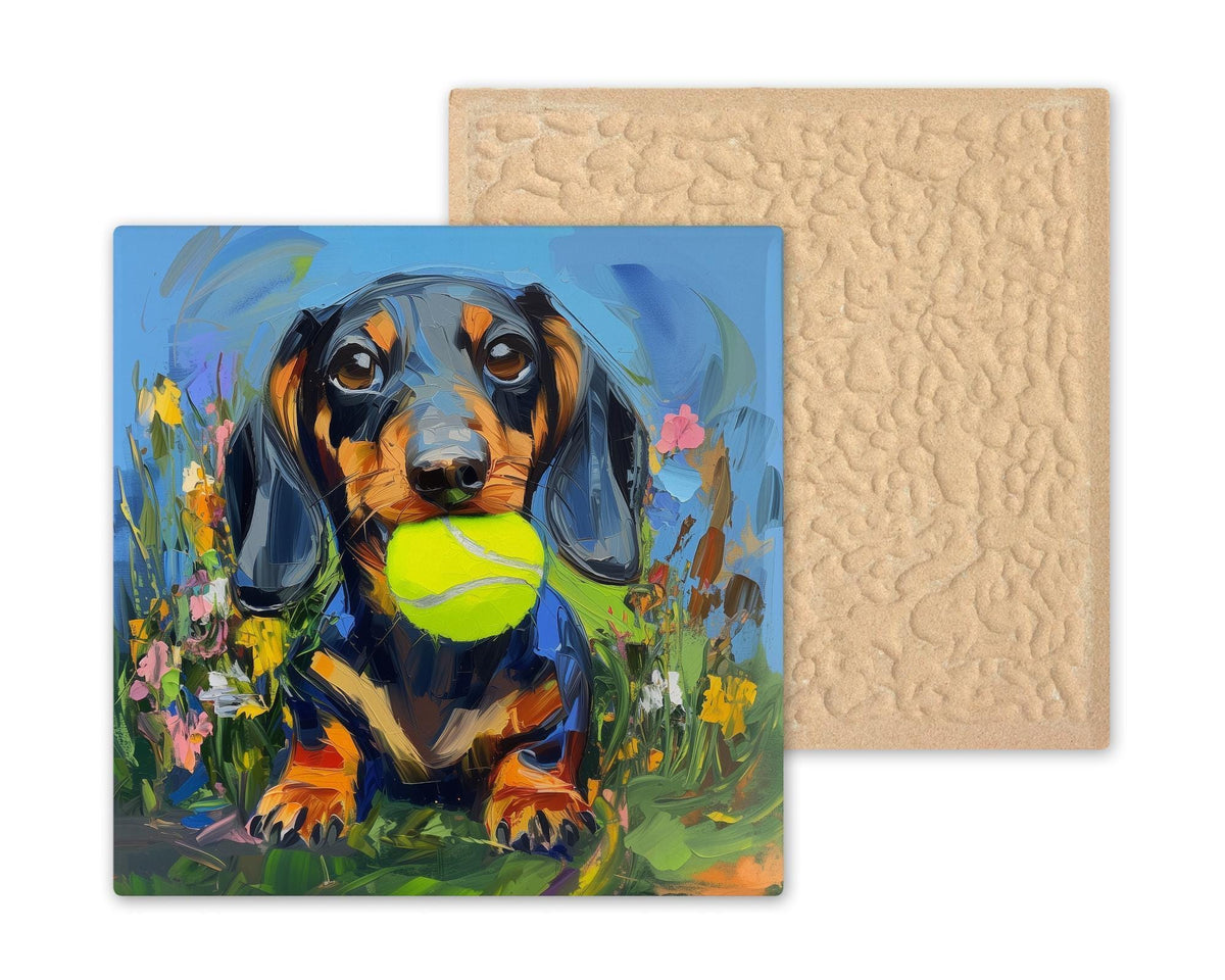 Dachshund Wall Art Ceramic Tile – Let’s Play Fetch – Wiener Dog Wall Decor – Dachshund Gift – Dog Lover Decor – Colorful Dog Home Decor
