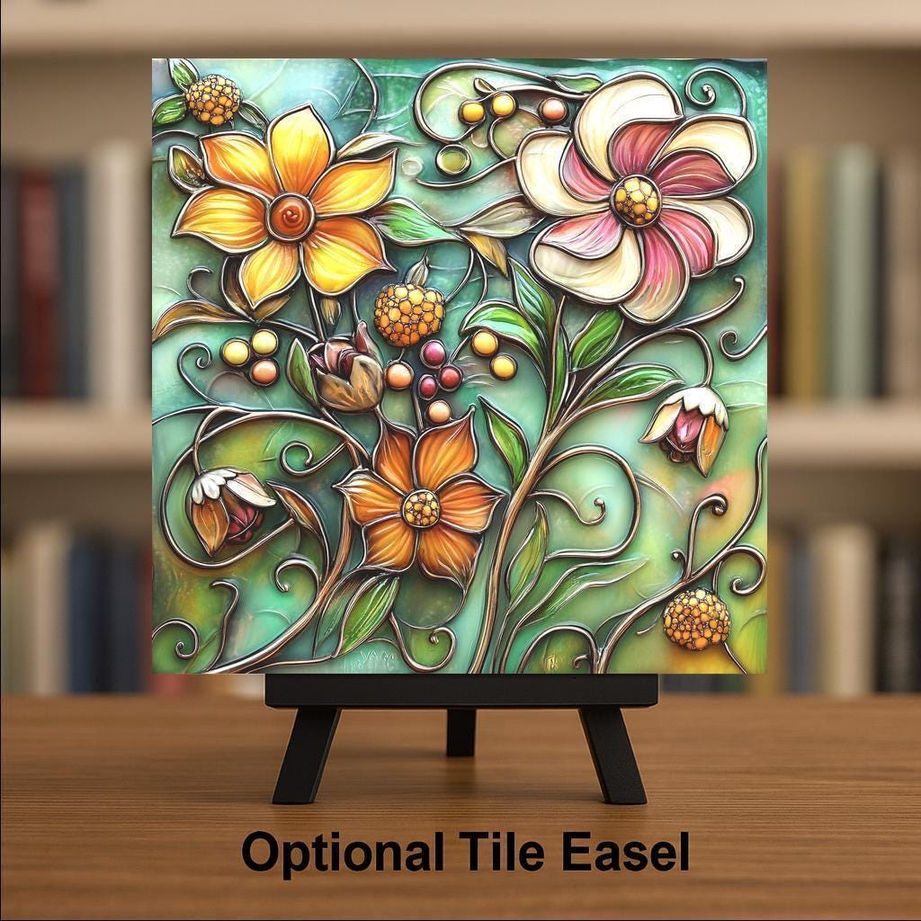 Summer Garden Wall Art Ceramic Tile Floral Gift Cottage Garden Decor Botanical Nature Spring Art