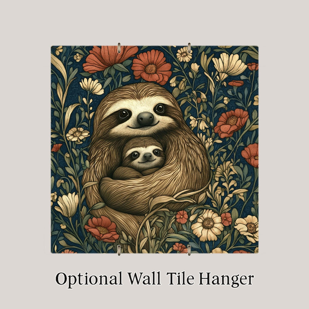 Art Nouveau Sloth Wall Art Ceramic Tile William Morris Gift Nursery Decor Sloth Lover Whimsical Nature Gift Tile