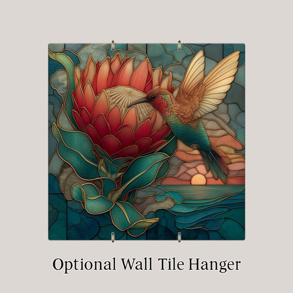 Hummingbird Wall Art Ceramic Tile Coastal Wall Decor Home Decor Protea Flower Wall Art Ceramic Tile Stained Glass Style Bird Gift