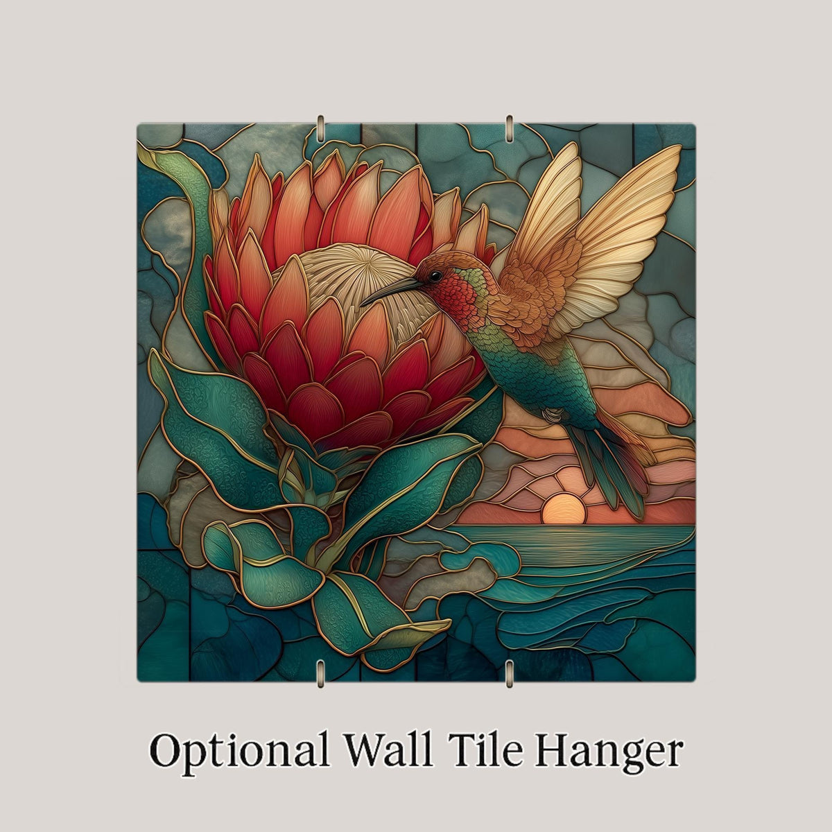 Hummingbird Wall Art Ceramic Tile Coastal Wall Decor Home Decor Protea Flower Wall Art Ceramic Tile Stained Glass Style Bird Gift