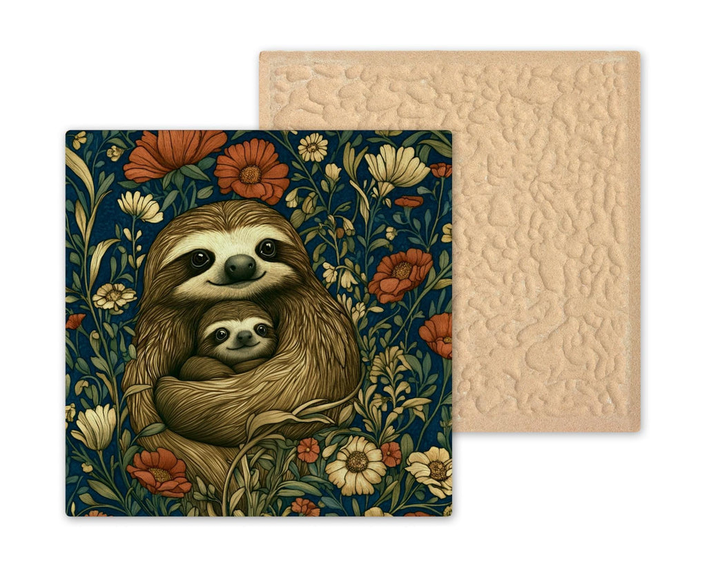 Art Nouveau Sloth Wall Art Ceramic Tile William Morris Gift Nursery Decor Sloth Lover Whimsical Nature Gift Tile