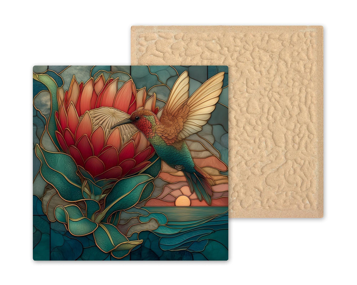 Hummingbird Wall Art Ceramic Tile Coastal Wall Decor Home Decor Protea Flower Wall Art Ceramic Tile Stained Glass Style Bird Gift