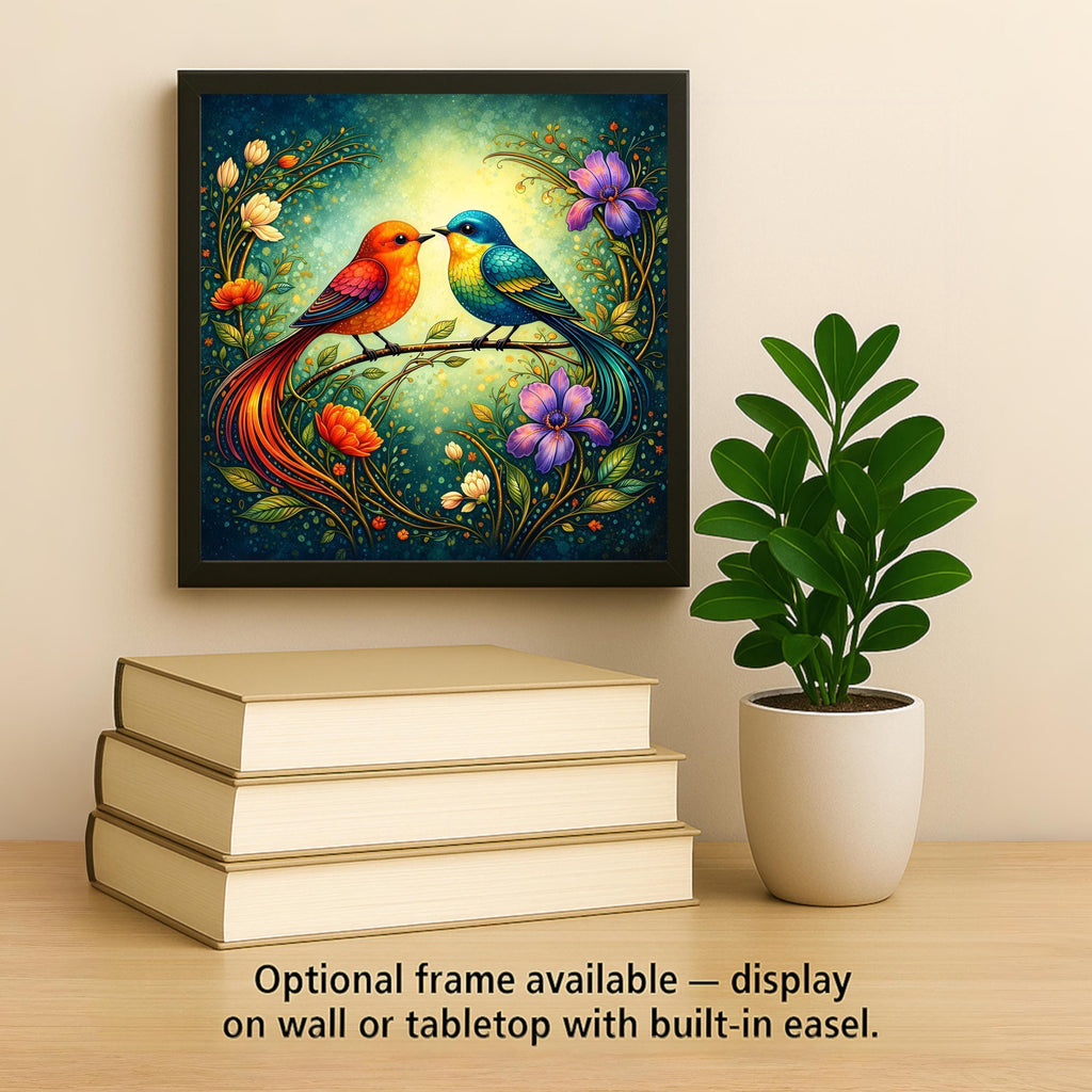 Colorful Love Birds Wall Art Ceramic Tile Art Nouveau Stained Glass Style Bird Decor Romantic Nature Gift Tile