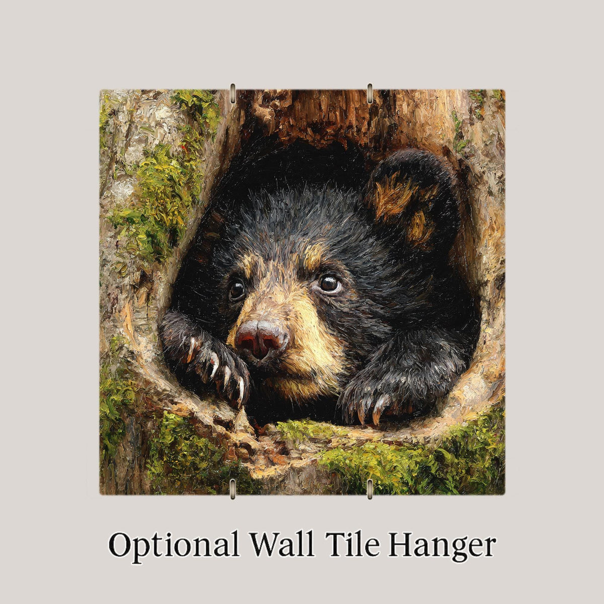 Black Bear Cub Ceramic Tile Wall Art - Woodland Wildlife Nature Decor for Rustic Cabin Home Display
