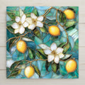 Inspired by the ornate curves and elegance of Art Nouveau, this lemon blossom ceramic tile art combines fantasy and botanical realism. The gold-outlined details and flowing teal background mimic Tiffany-style stained glass, creating a luxurious, calming focal point for any space.