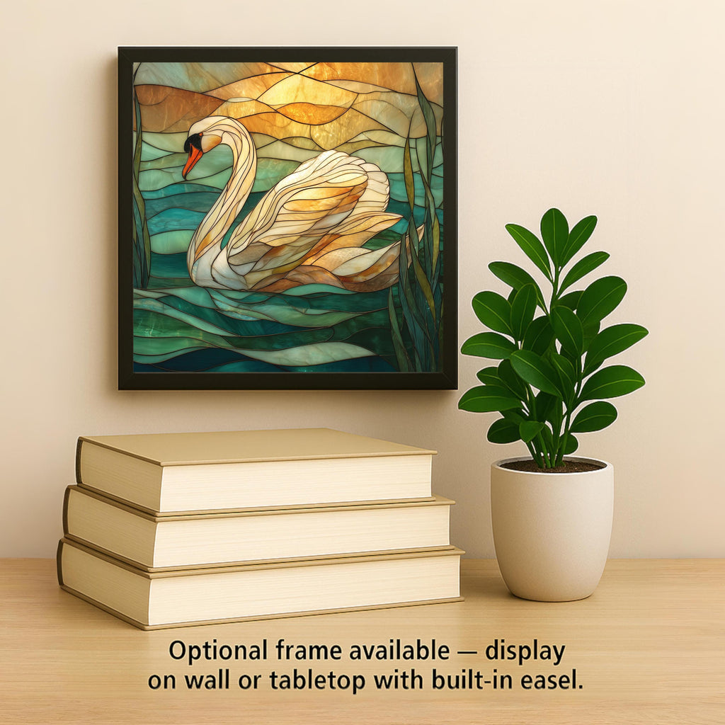 Swan Ceramic Art Tile – Serene Lake Sunset Wall Decor, Coastal Waterfowl Nature Lover Gift