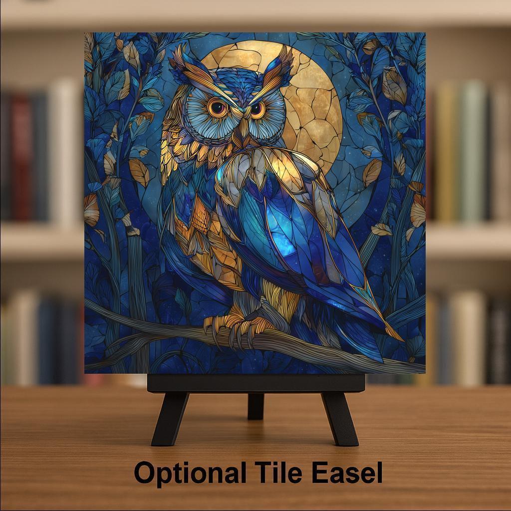 Owl Wall Art Ceramic Tile Woodland Gift Nature Forest Decor Owl Lover Art Night Gift Tile