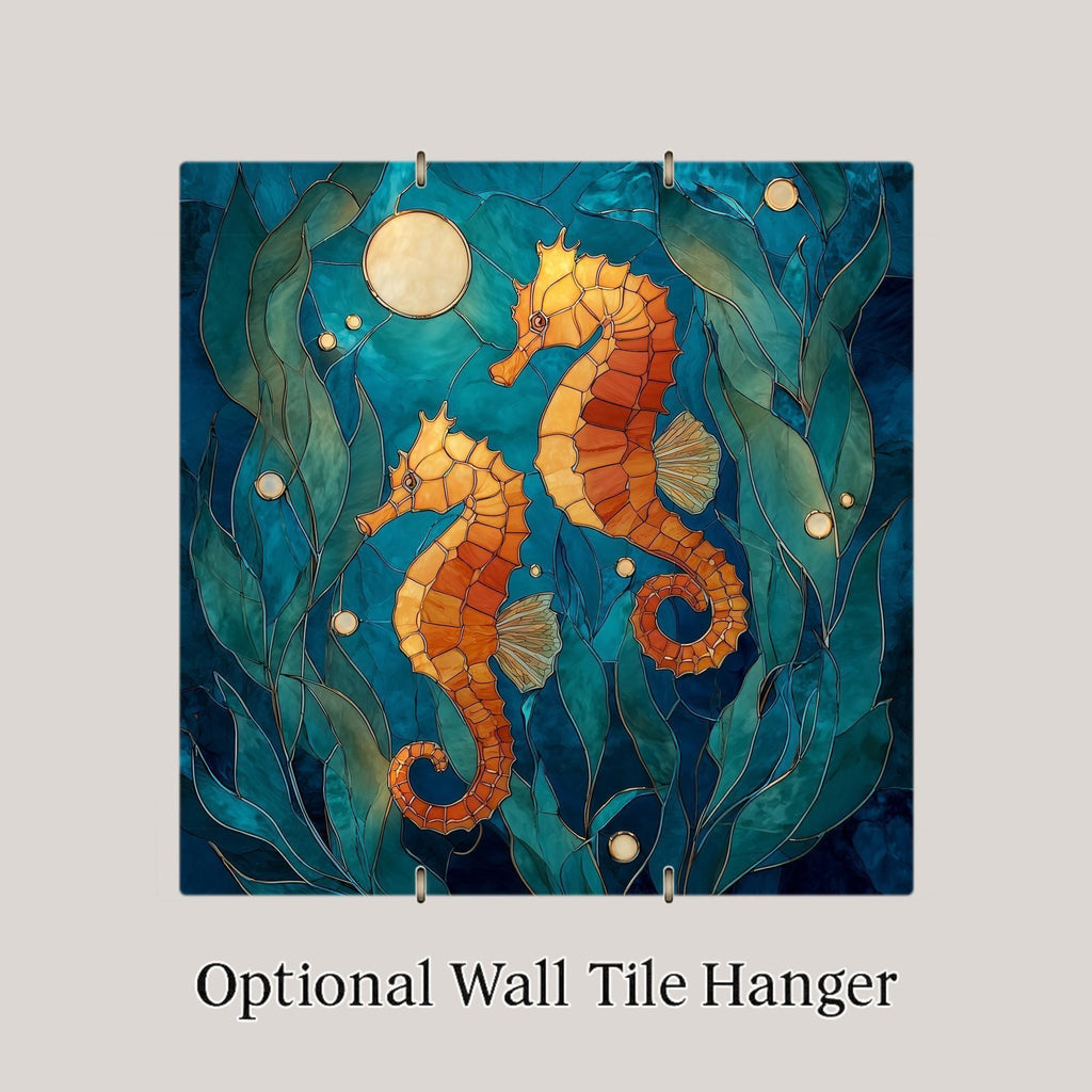 Seahorse Stained Glass Style Ceramic Art Tile – Coastal Ocean Wall Decor, Nautical Sea Life Beach Gift