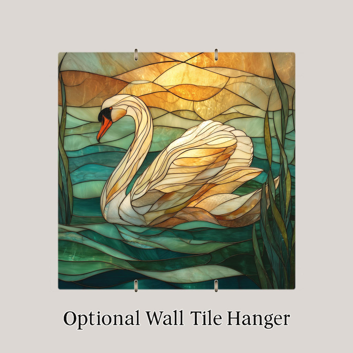 Swan Ceramic Art Tile – Serene Lake Sunset Wall Decor, Coastal Waterfowl Nature Lover Gift