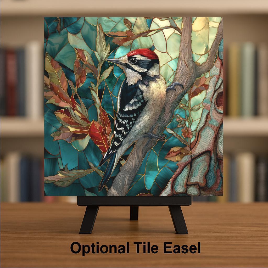 Woodpecker William Morris Ceramic Art Tile: Nature Wall Decor Bird Lover Gift Home Decor Wall Art Botanical Birdwatcher Woodland Nature Art