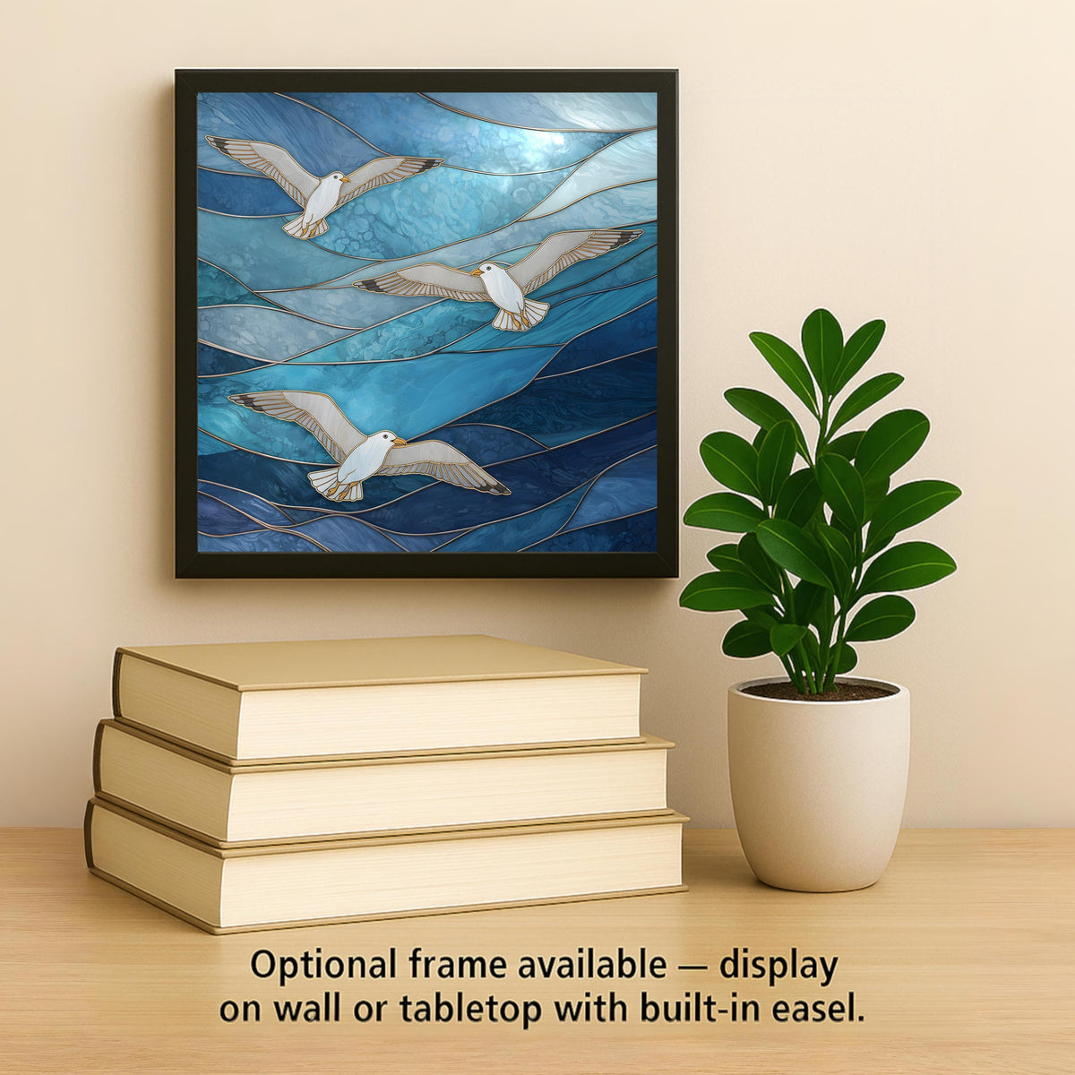Seagull Ceramic Art Tile – Stained Glass Style Coastal Beach Wall Decor, Seaside Ocean Bird Gift