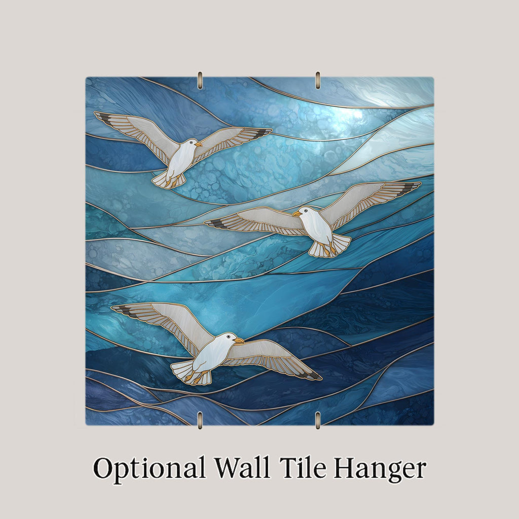 Seagull Ceramic Art Tile – Stained Glass Style Coastal Beach Wall Decor, Seaside Ocean Bird Gift