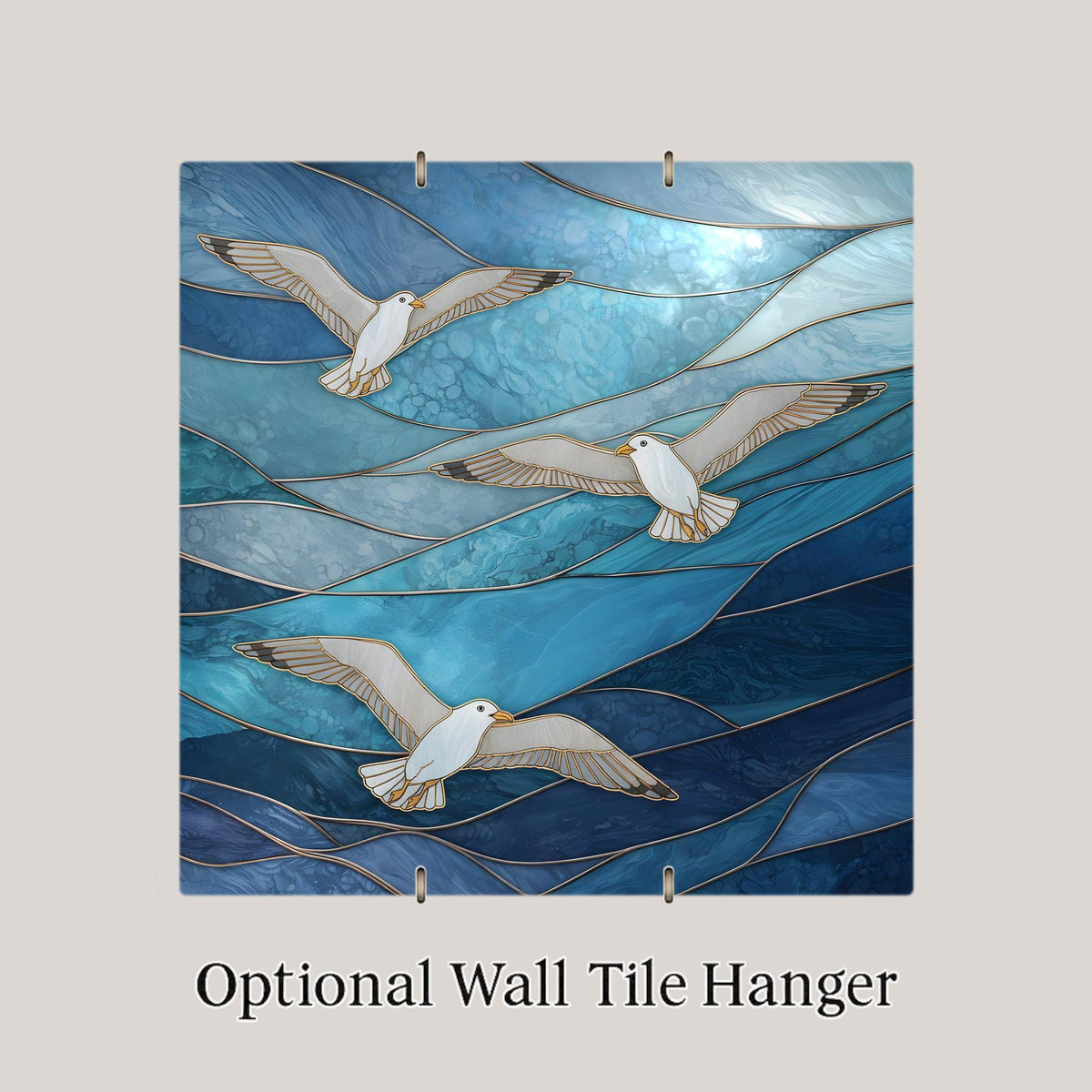 Seagull Ceramic Art Tile – Stained Glass Style Coastal Beach Wall Decor, Seaside Ocean Bird Gift