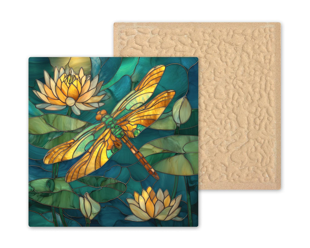 Dragonfly Water Lily Ceramic Art Tile – Botanical Pond Nature Art, Garden Decor, Dragonfly Lover Gift, Floral Spring