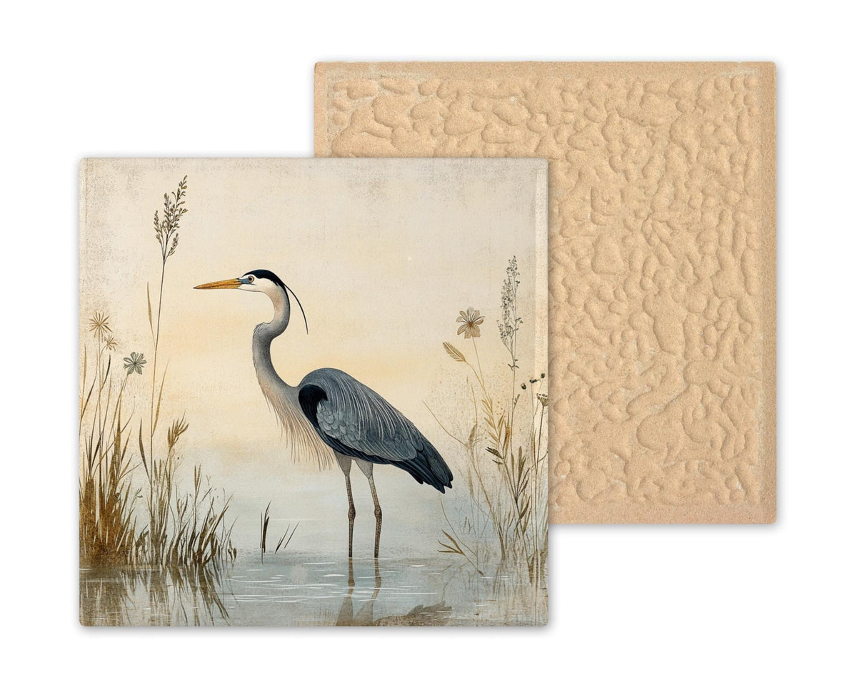 Blue Heron Ceramic Art Tile: Coastal Wall Decor Beach House Accent Ocean Home Decor Wall Art