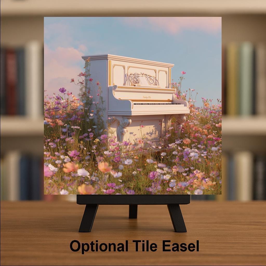 Piano Music Lover Gift Ceramic Tile Wall Art Wildflower Floral Piano Decor Cottagecore Music Room Gift Tile
