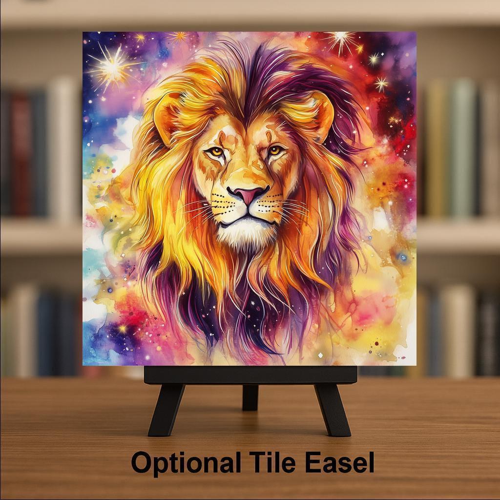 Leo Zodiac Wall Art Ceramic Tile Astrology Gift Watercolor Lion Decor Star Sign Art Leo Lover Gift Tile
