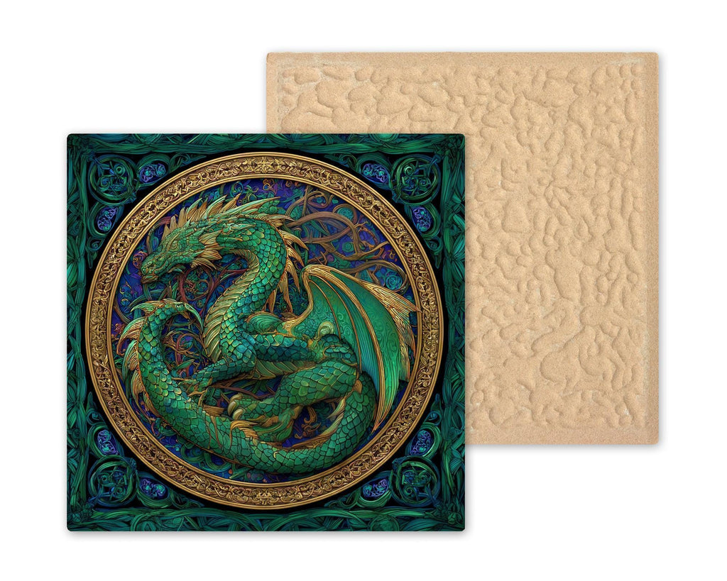 Celtic Dragon Wall Art Ceramic Tile Stained Glass Style Fantasy Knotwork Design Mythical Home Decor Gift