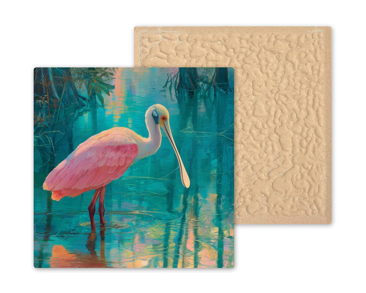 Spoonbill Ceramic Art Tile: Coastal Wall Decor Beach House Accent Ocean Home Decor Wall Art