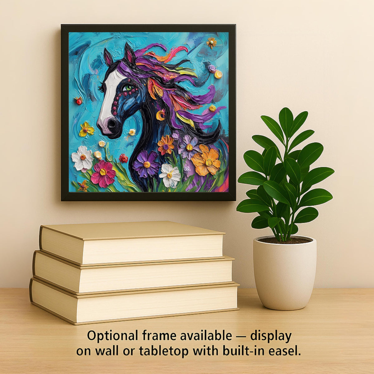 Floral Horse Wall Art Ceramic Tile Horse Lover Gift Equestrian Decor Colorful Horse Art Fantasy Tile