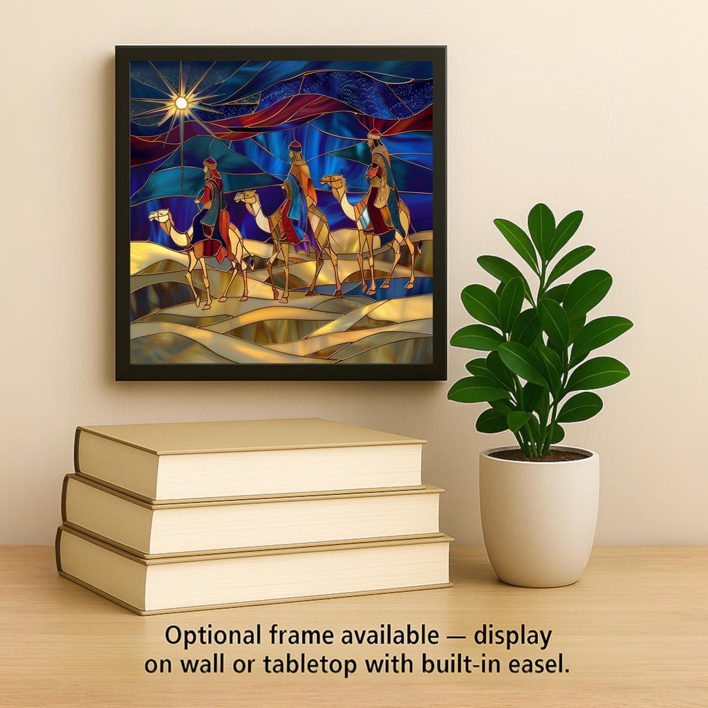 Nativity Wall Art Ceramic Tile Three Wise Men Christmas Gift Stained Glass Style Religious Decor Faith Art