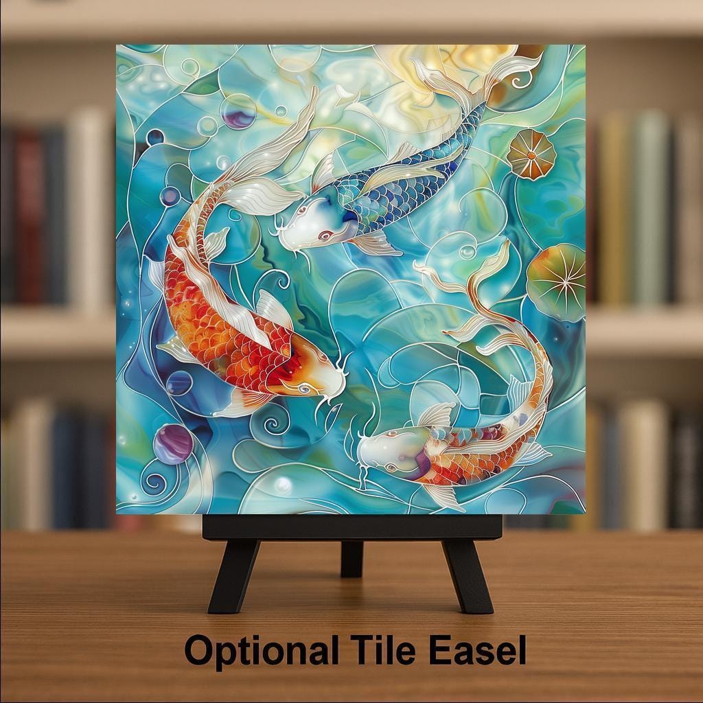 Koi Fish Wall Art Ceramic Tile Japanese Gift Zen Decor Vibrant Nature Art Koi Fish Lover Asian Art Gift Tile