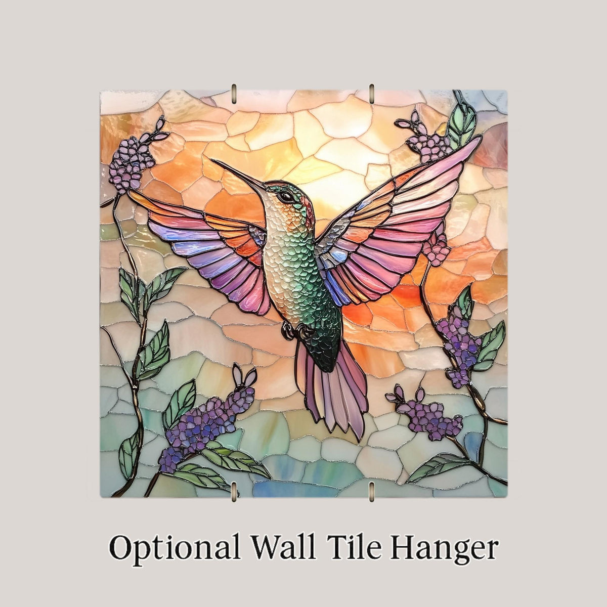 Hummingbird Vibrant Wall Art Ceramic Tile Garden Gift Stained Glass Style Decor Bird Art Nature Lover Art Gift Tile