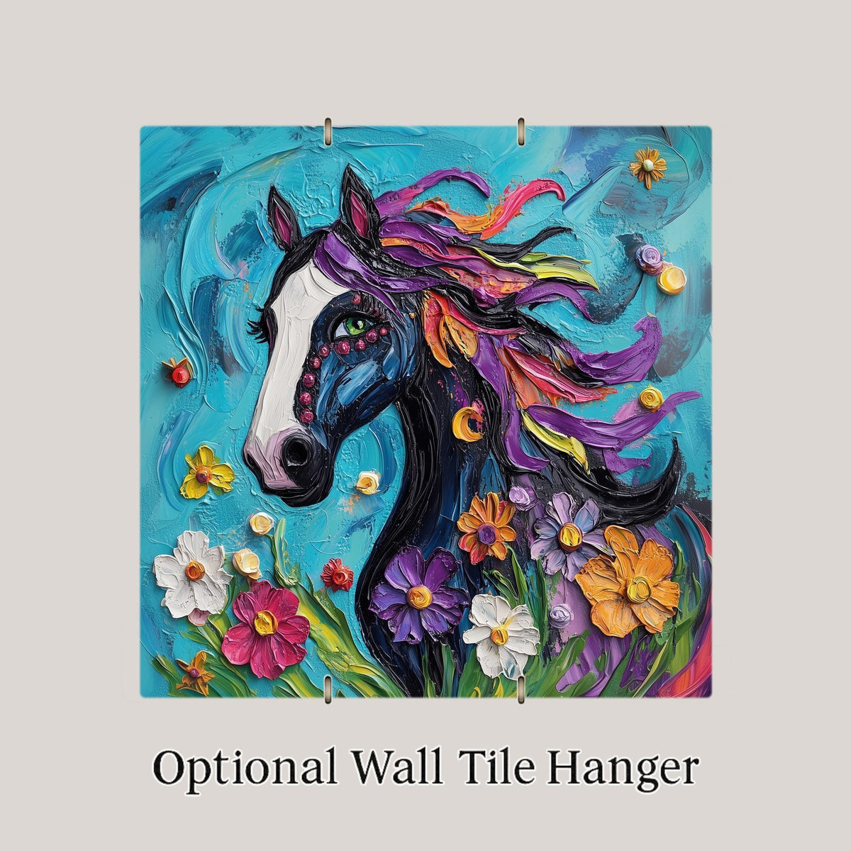Floral Horse Wall Art Ceramic Tile Horse Lover Gift Equestrian Decor Colorful Horse Art Fantasy Tile