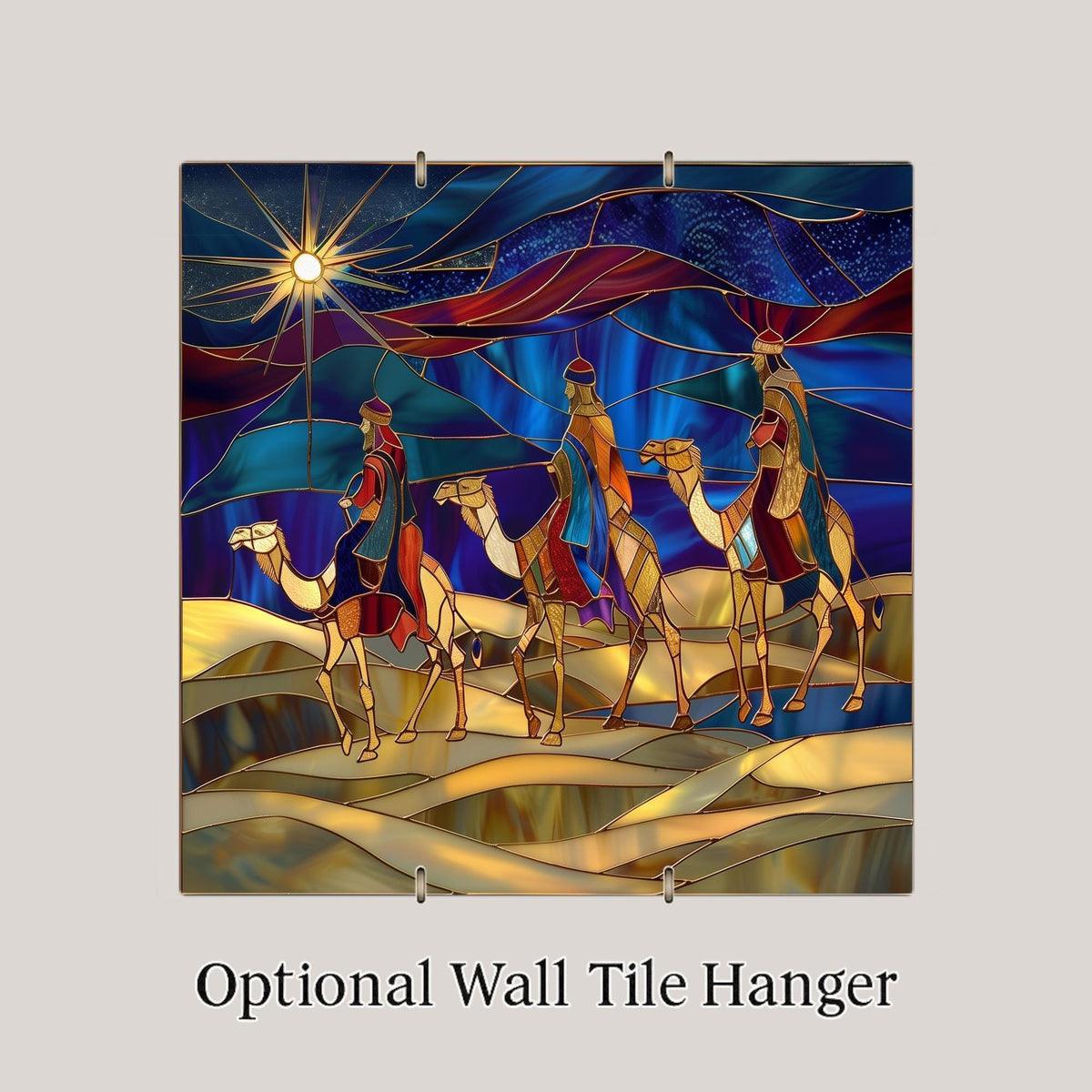 Nativity Wall Art Ceramic Tile Three Wise Men Christmas Gift Stained Glass Style Religious Decor Faith Art