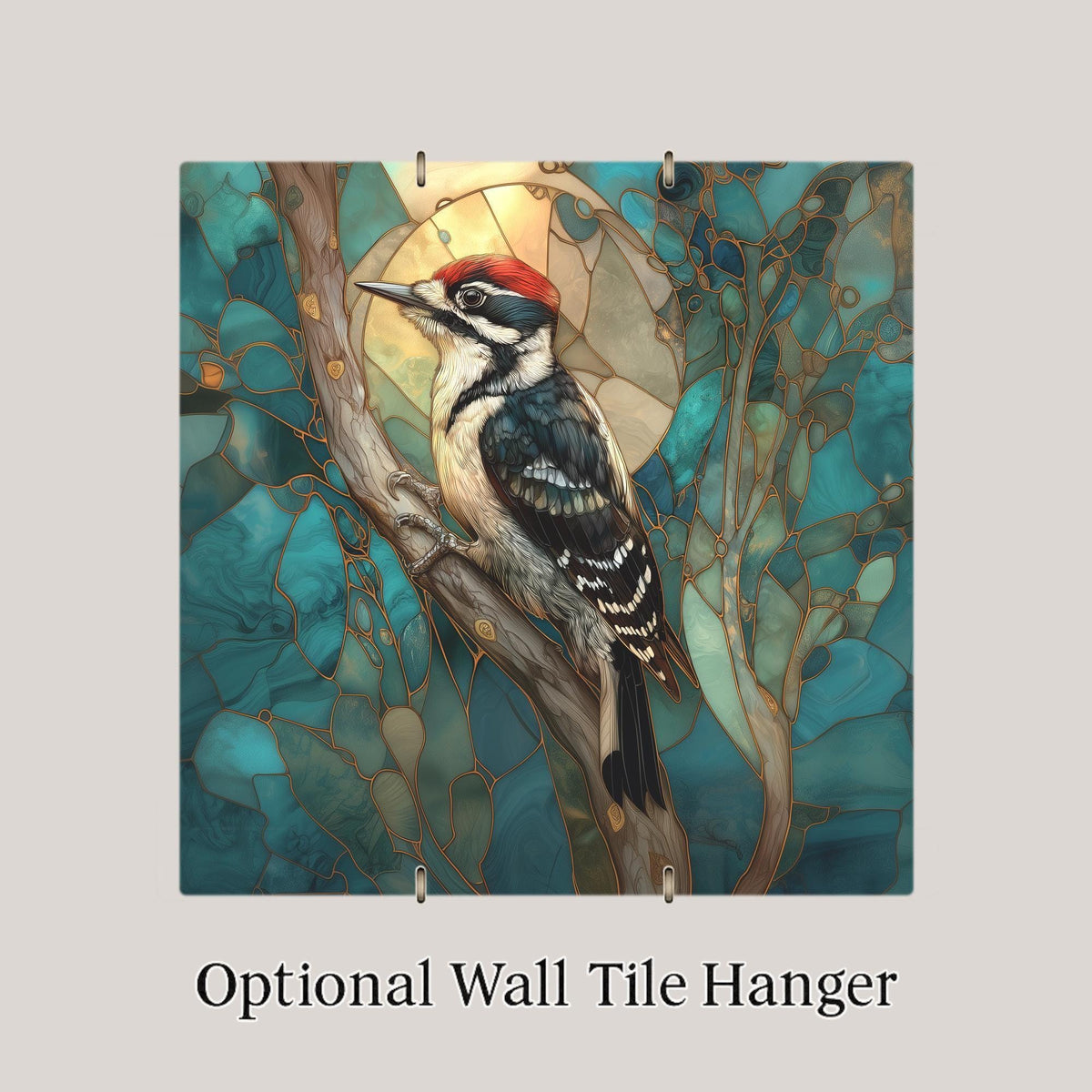 Downy Woodpecker Ceramic Art Tile: Cabin Wall Decor Nature Lover Gift Woodland Home Decor Wall Art