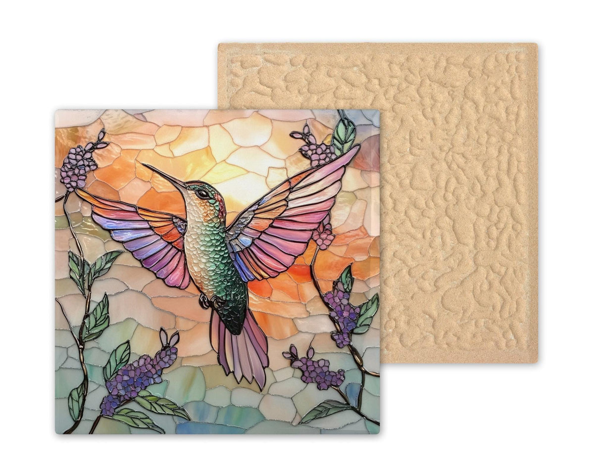 Hummingbird Vibrant Wall Art Ceramic Tile Garden Gift Stained Glass Style Decor Bird Art Nature Lover Art Gift Tile