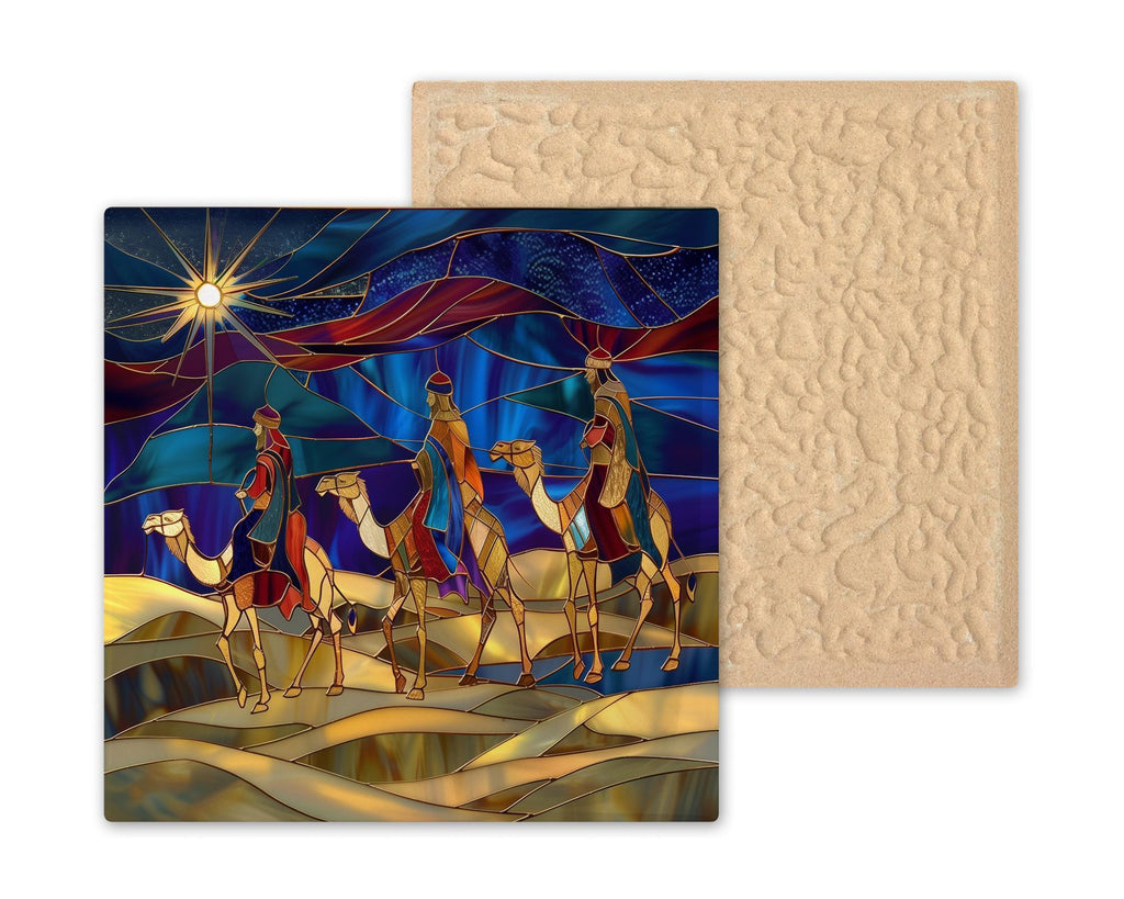 Nativity Wall Art Ceramic Tile Three Wise Men Christmas Gift Stained Glass Style Religious Decor Faith Art